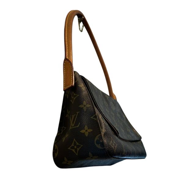 Louis Vuitton Brown Tan Mini LV Monogram Canvas Looping Single Handle Handbag - Picture 3 of 9